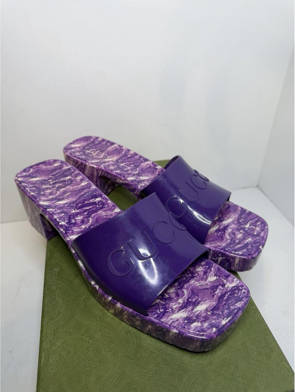 Gucci Purple Logo Platform Slide Sandals EU 34 Women New Box